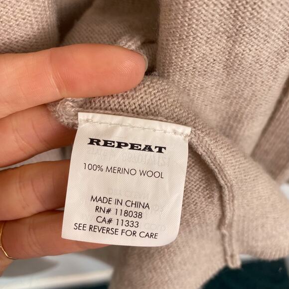 Repeat Merino Wool Hooded Open Front Cardigan Sweater Tan Small - Picture 4 of 6